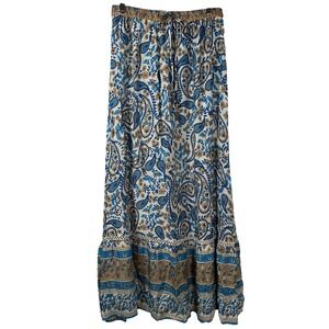 Boho Chic Paisley Blue Maxi Skirt Angeleye Star Fruit Floral Tiered Size 10 NEW